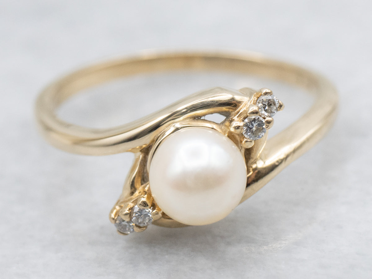 Saltwater Pearl and Diamond Bypass Ring