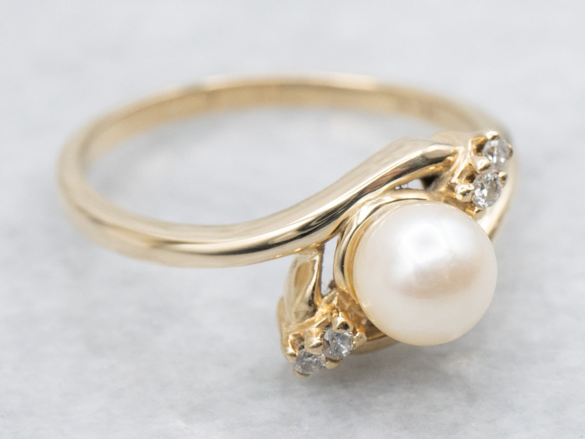 Saltwater Pearl and Diamond Bypass Ring