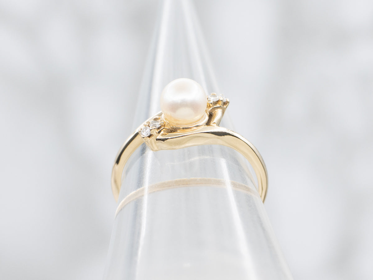 Saltwater Pearl and Diamond Bypass Ring