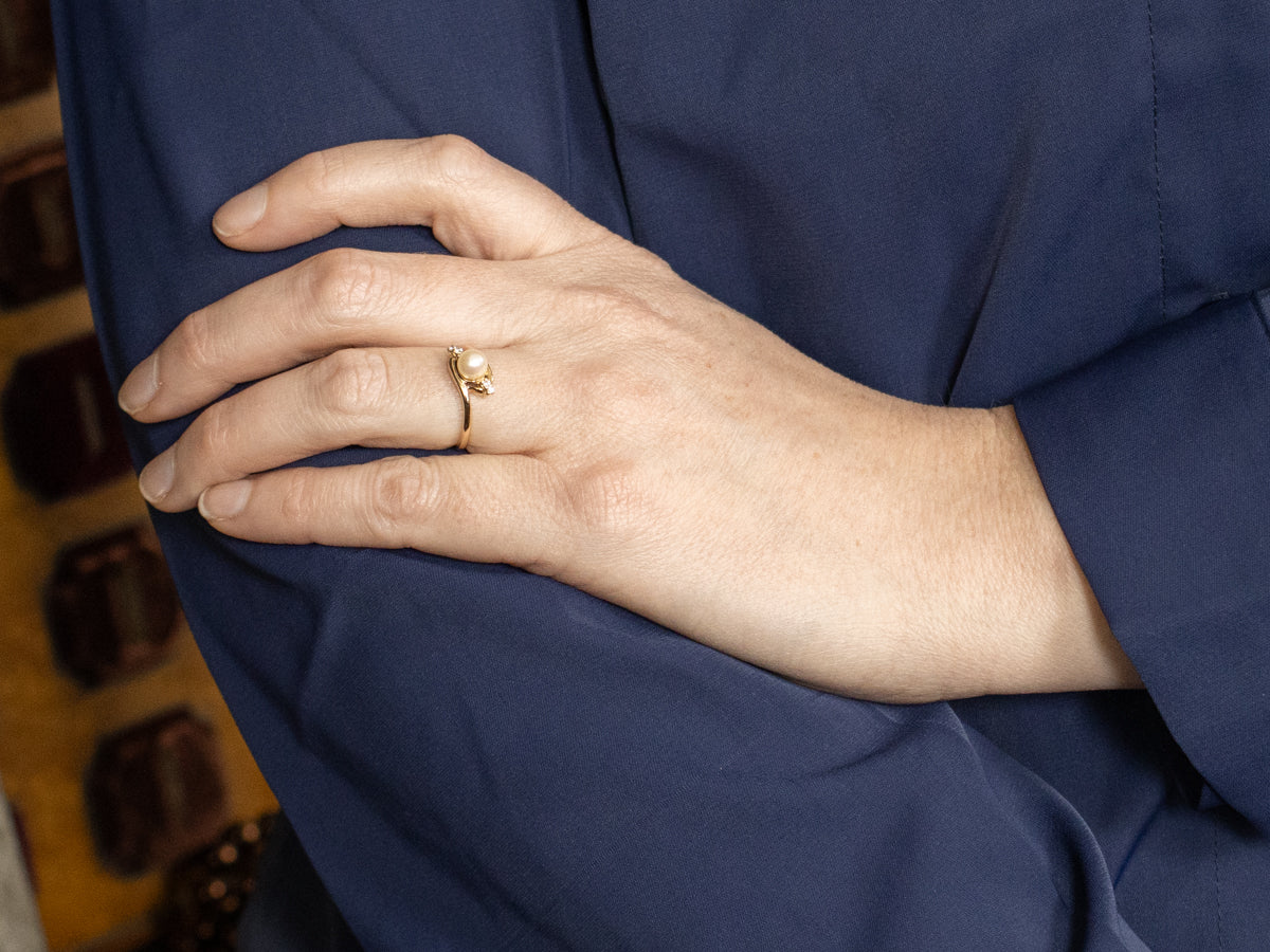 Saltwater Pearl and Diamond Bypass Ring