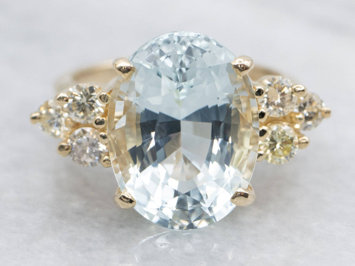 Yellow Gold Aquamarine and Diamond Ring