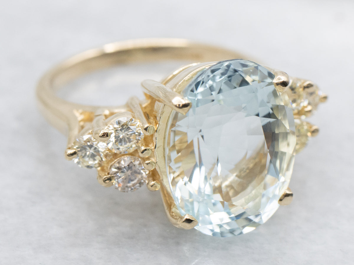 Yellow Gold Aquamarine and Diamond Ring