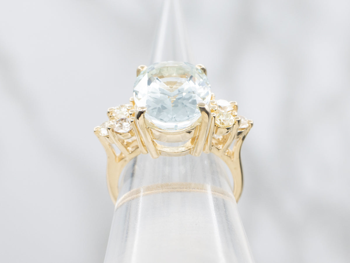 Yellow Gold Aquamarine and Diamond Ring