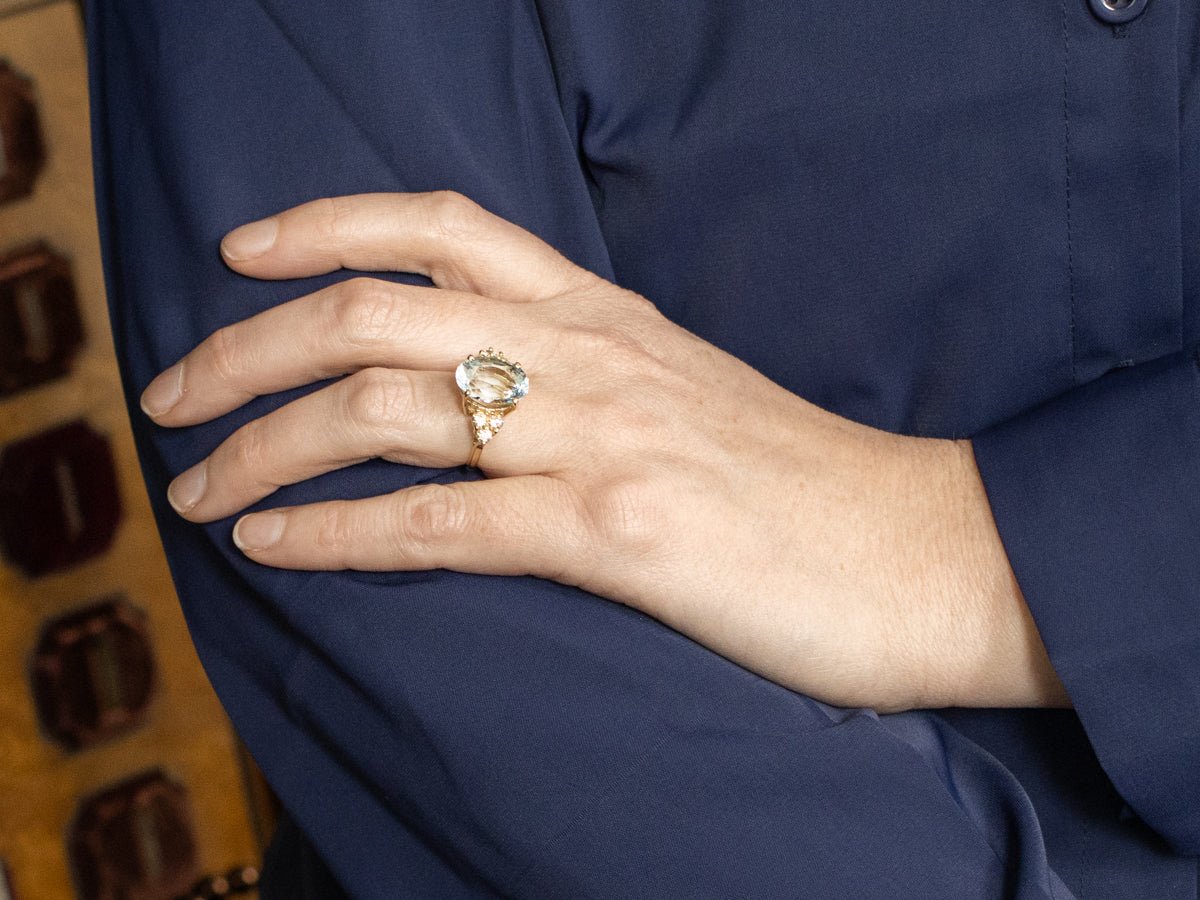 Yellow Gold Aquamarine and Diamond Ring