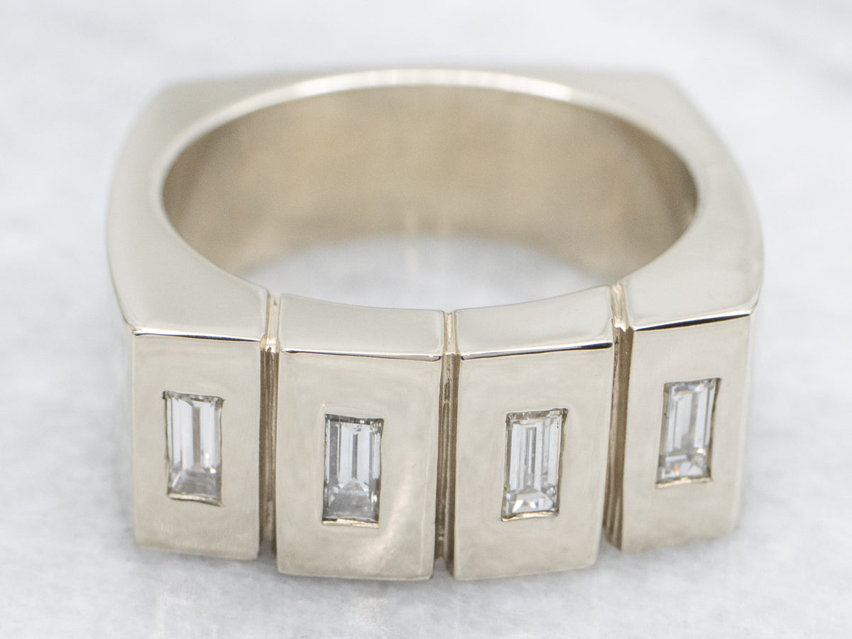 Baguette Cut Diamond Statement Ring with Hidden Sapphire