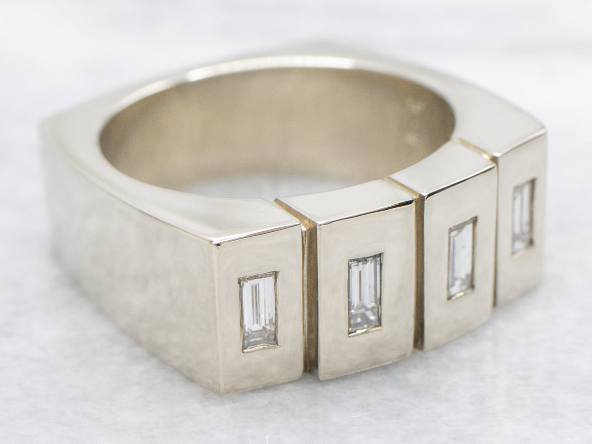 Baguette Cut Diamond Statement Ring with Hidden Sapphire