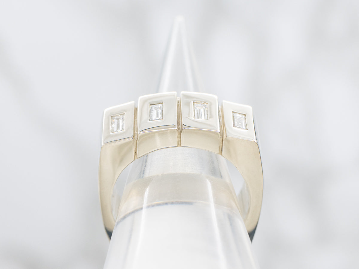 Baguette Cut Diamond Statement Ring with Hidden Sapphire