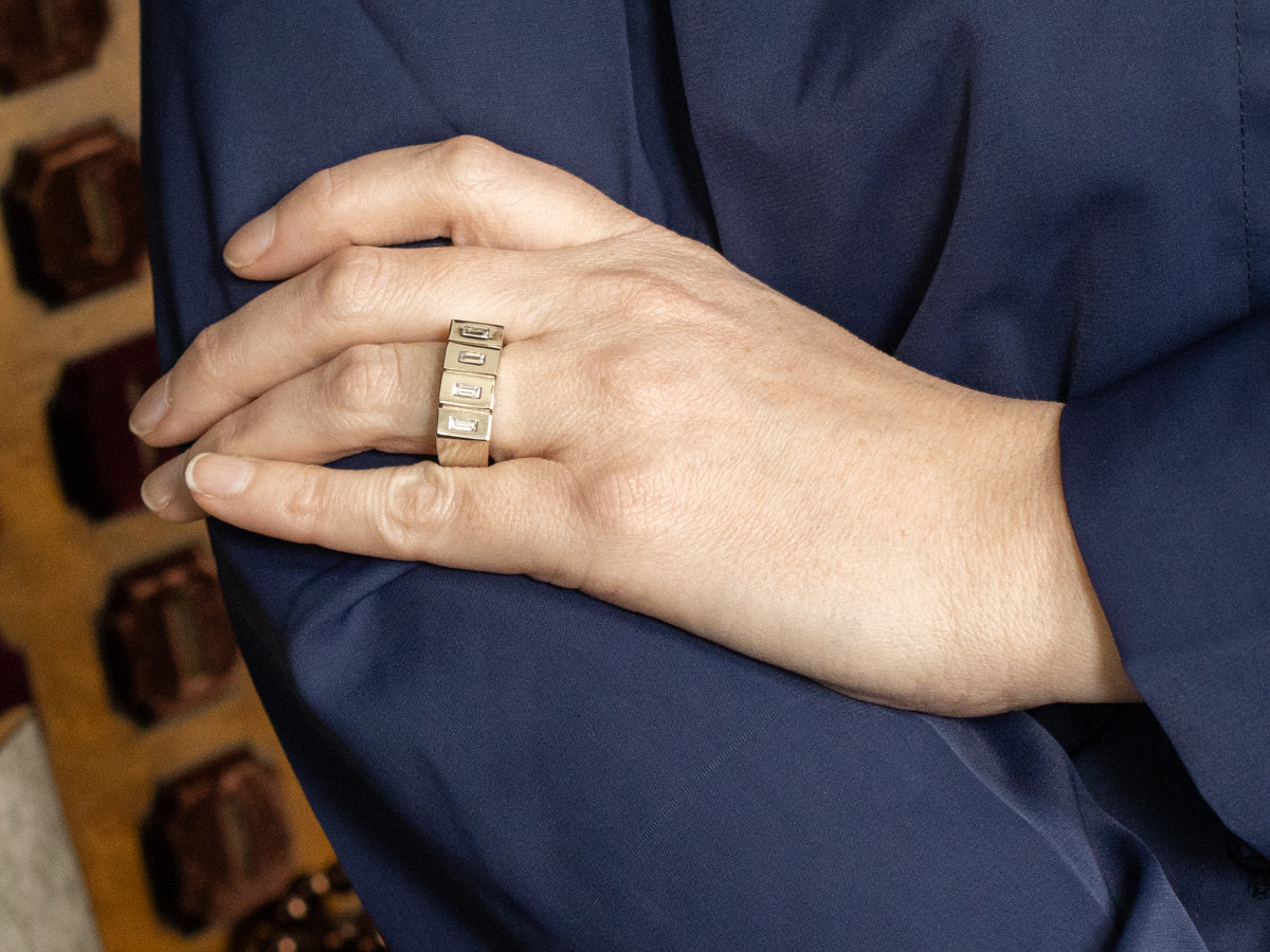 Baguette Cut Diamond Statement Ring with Hidden Sapphire