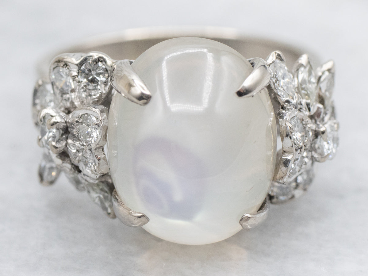 Modern Gold Moonstone and Diamond Ring