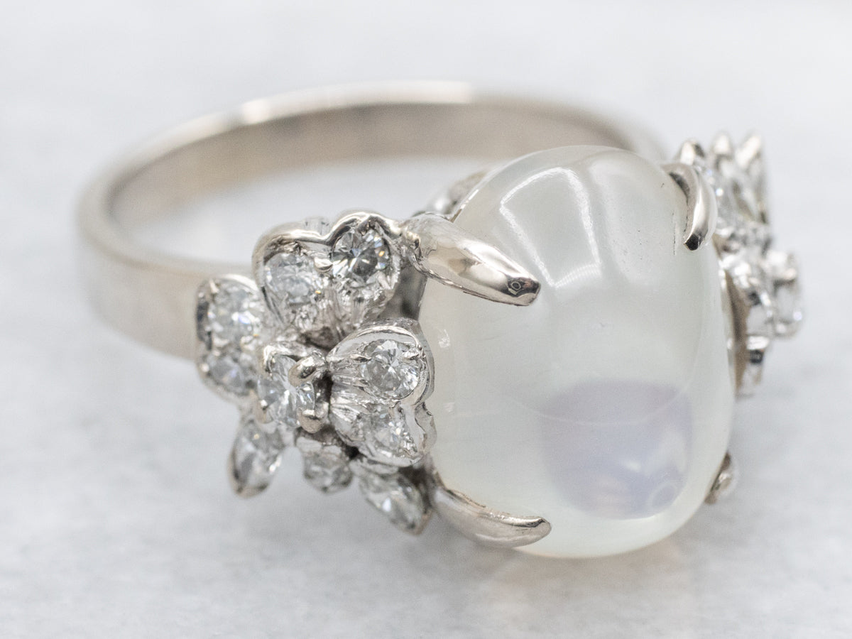 Modern Gold Moonstone and Diamond Ring