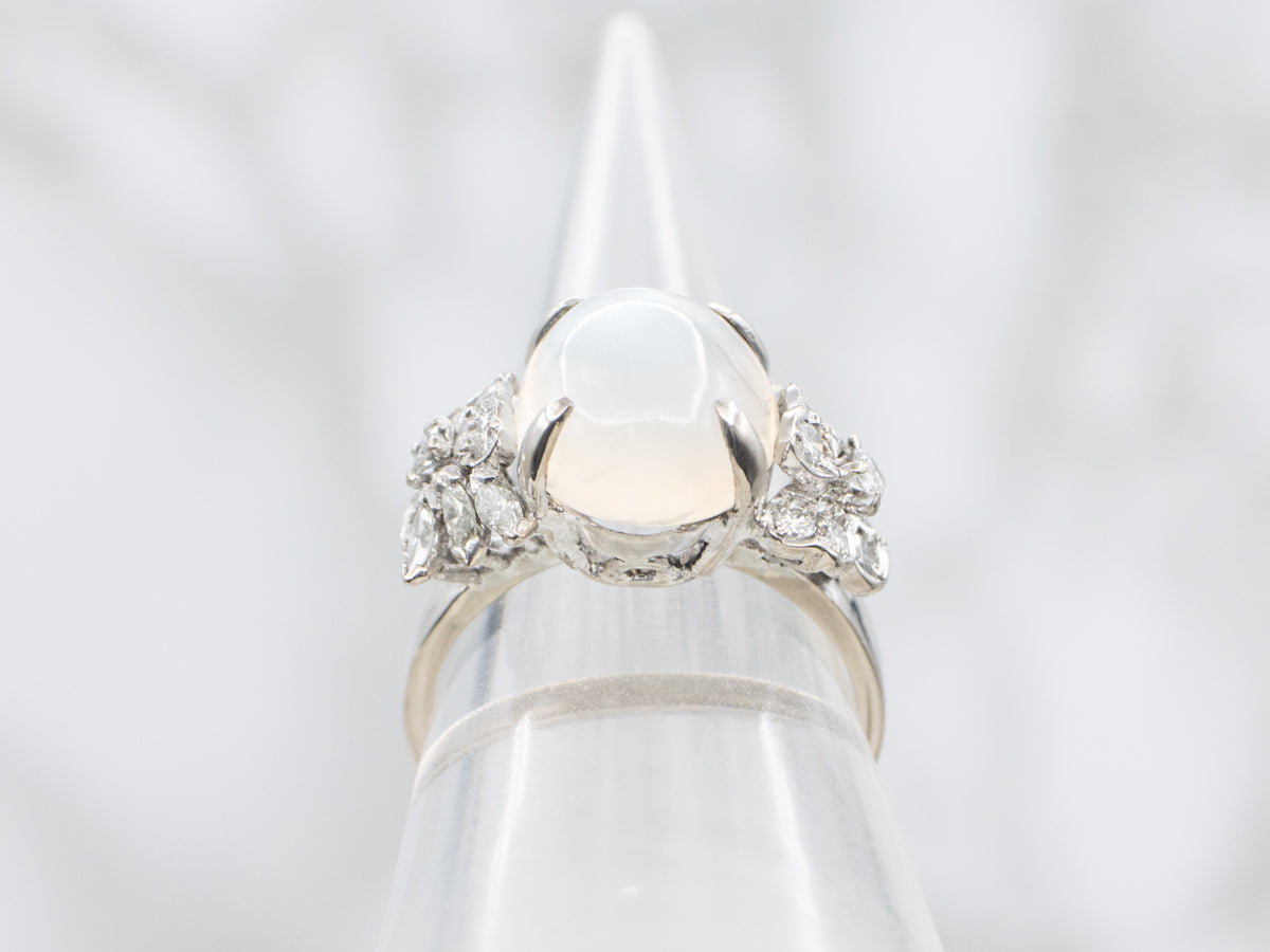 Modern Gold Moonstone and Diamond Ring