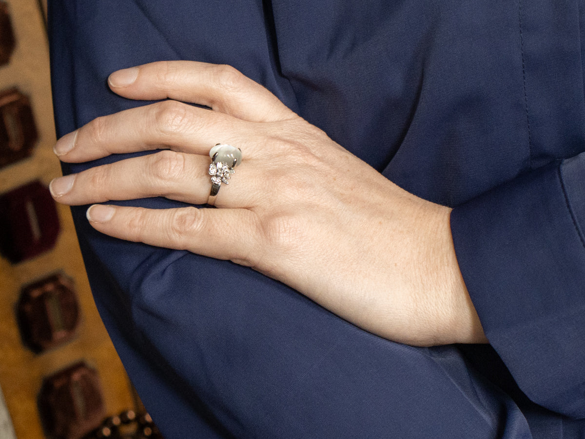 Modern Gold Moonstone and Diamond Ring
