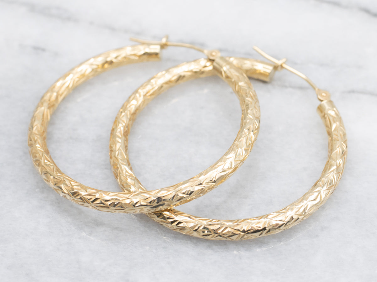 Faceted Yellow-Gold Tube Hoop Earrings