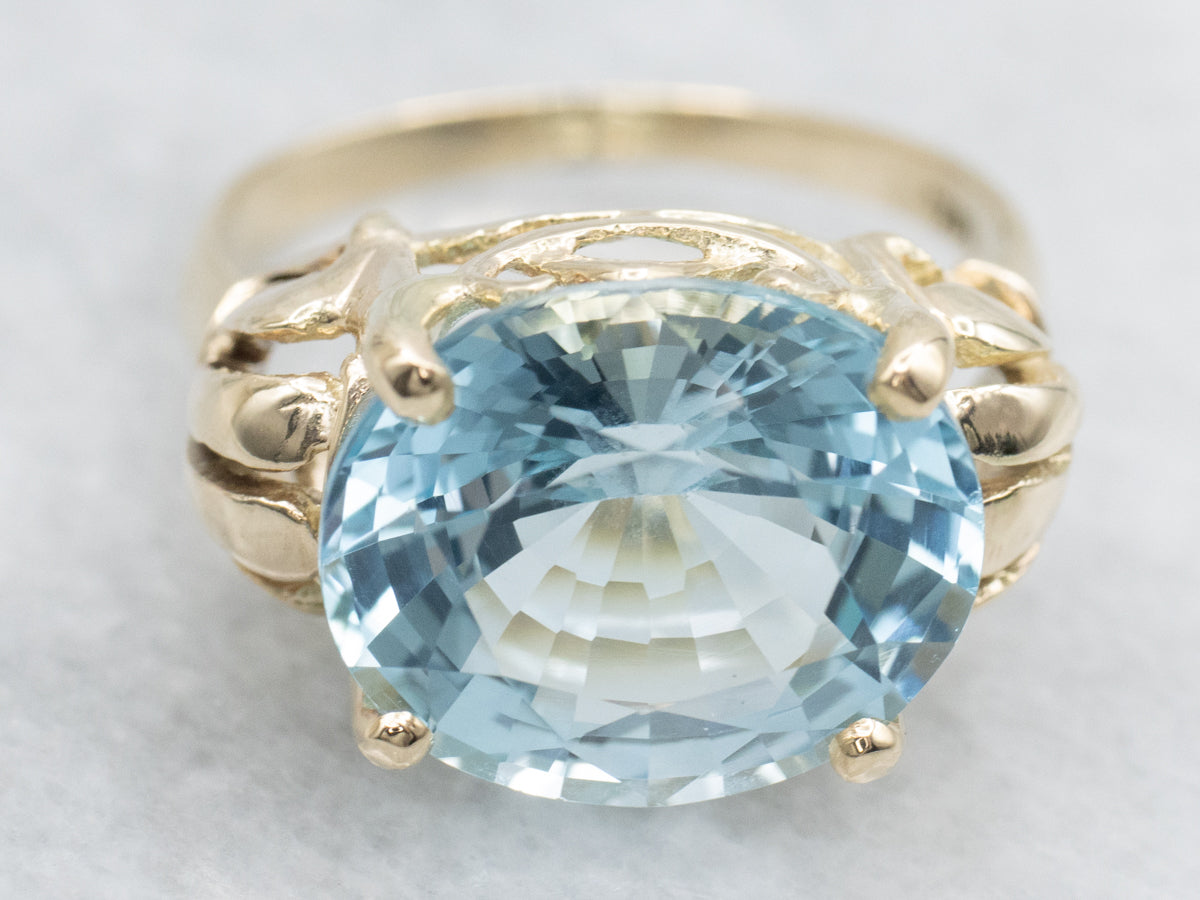 East-West Set Blue Topaz Cocktail Ring