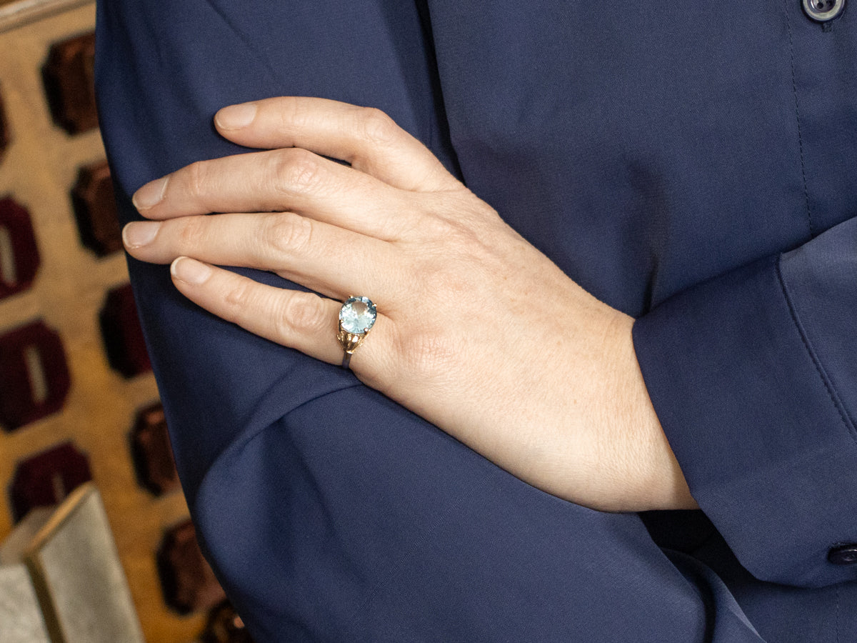 East-West Set Blue Topaz Cocktail Ring