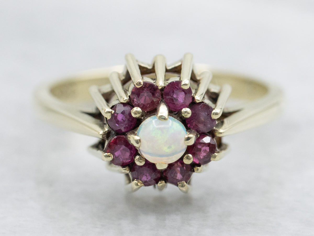 Opal and Ruby Halo Ring