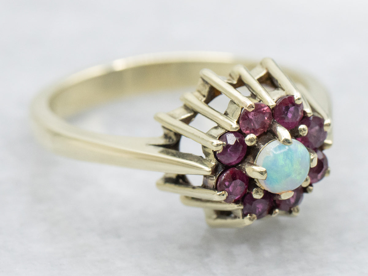 Opal and Ruby Halo Ring