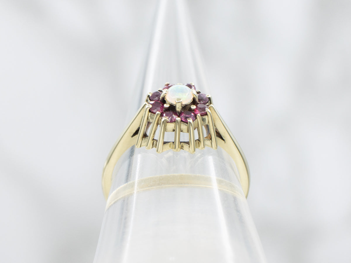 Opal and Ruby Halo Ring