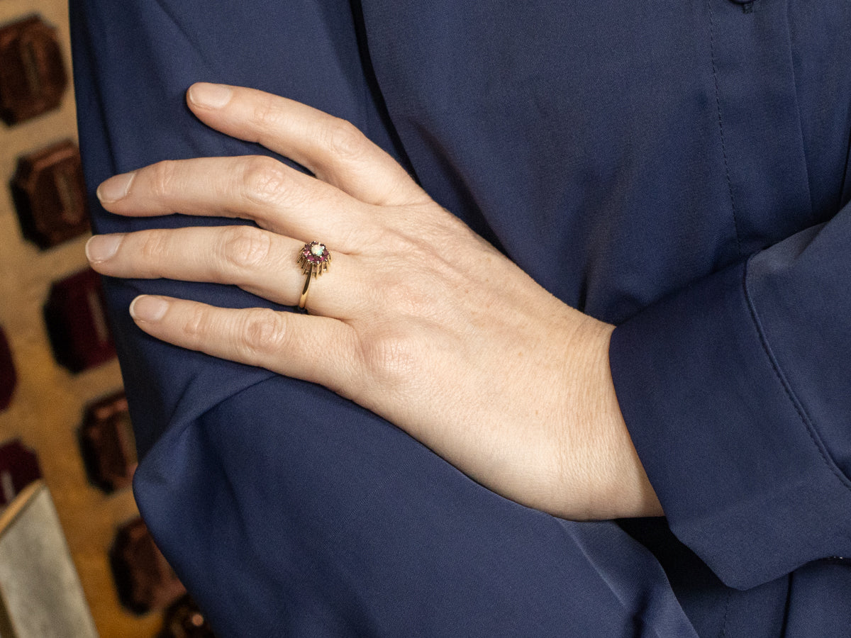 Opal and Ruby Halo Ring