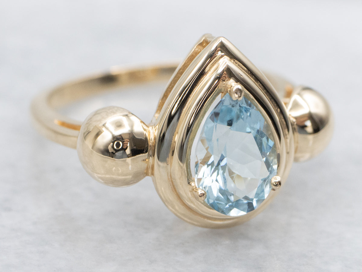Pear Cut Aquamarine Solitaire Ring