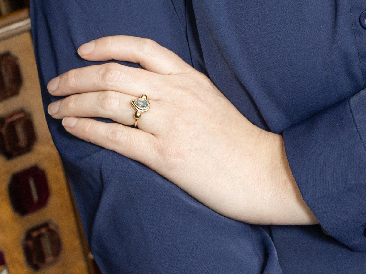 Pear Cut Aquamarine Solitaire Ring