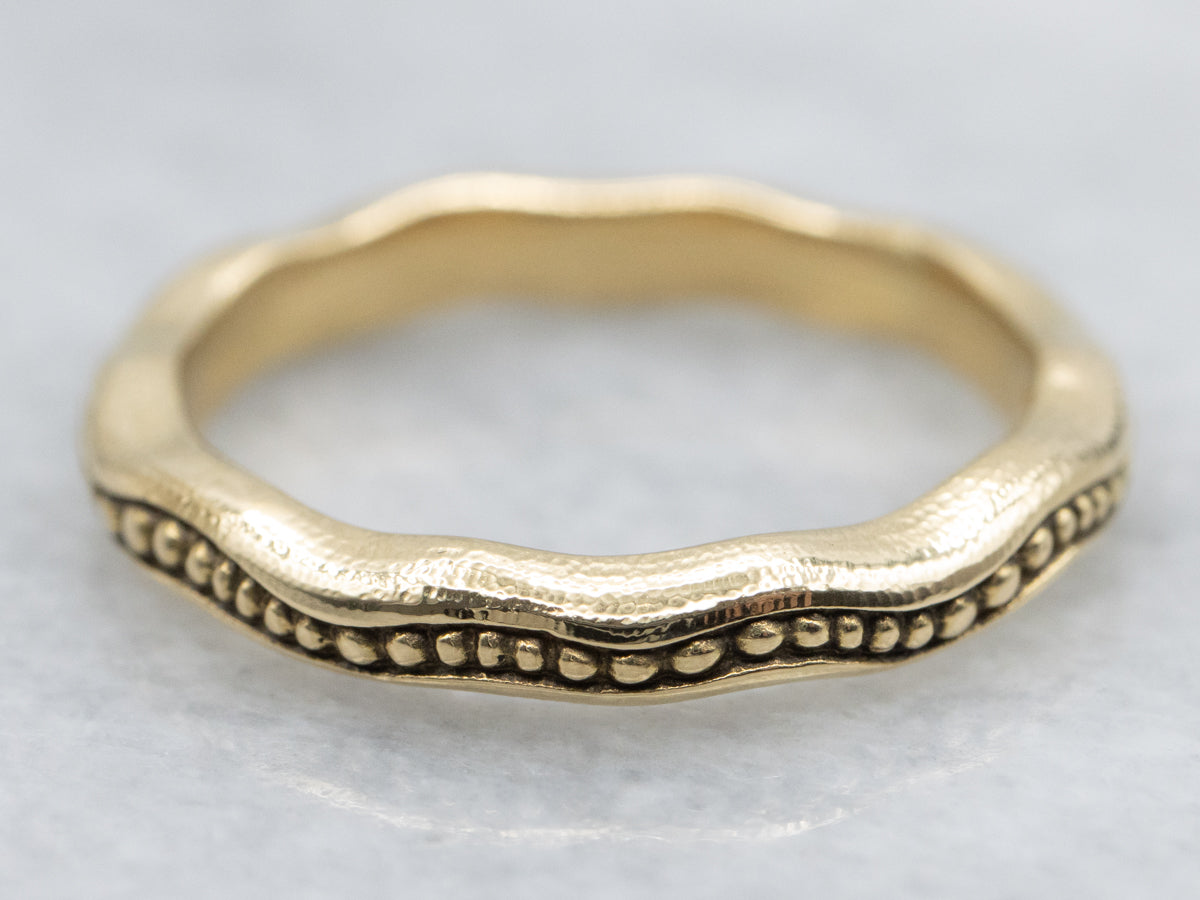 Wavy Gold Band with Bead Pattern Center