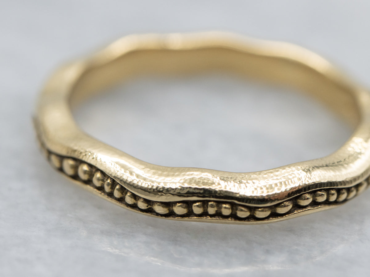 Wavy Gold Band with Bead Pattern Center