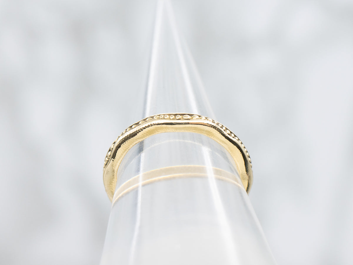 Wavy Gold Band with Bead Pattern Center