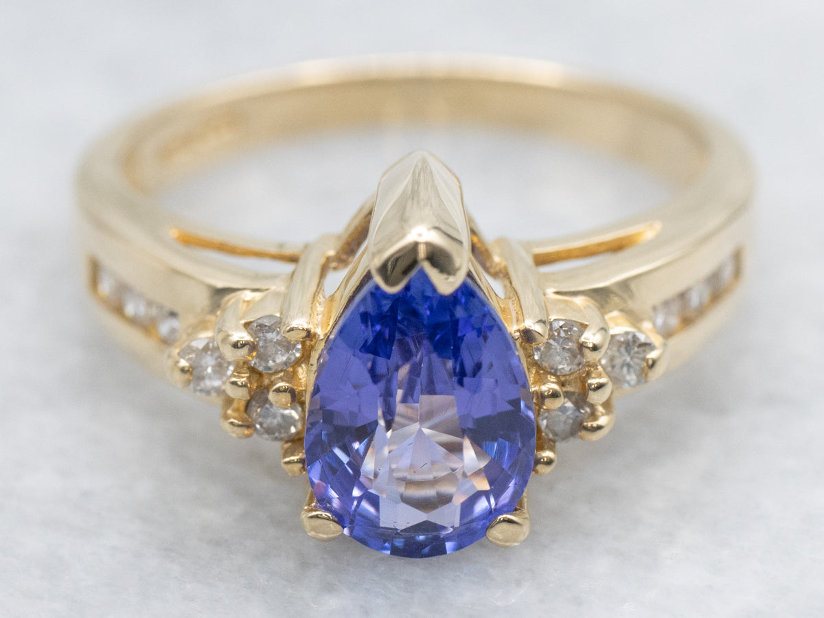 Modern Pear-Cut Tanzanite and Diamond Ring