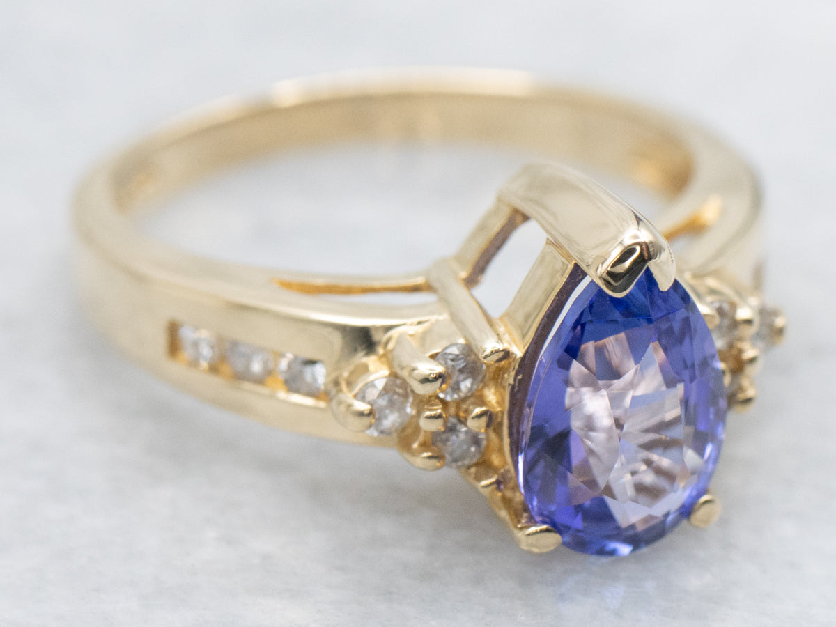 Modern Pear-Cut Tanzanite and Diamond Ring