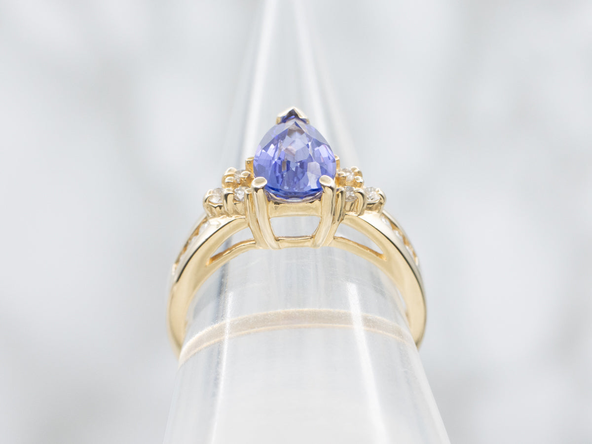 Modern Pear-Cut Tanzanite and Diamond Ring