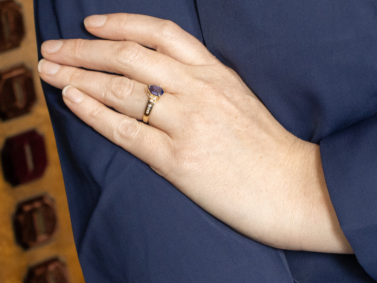 Modern Pear-Cut Tanzanite and Diamond Ring