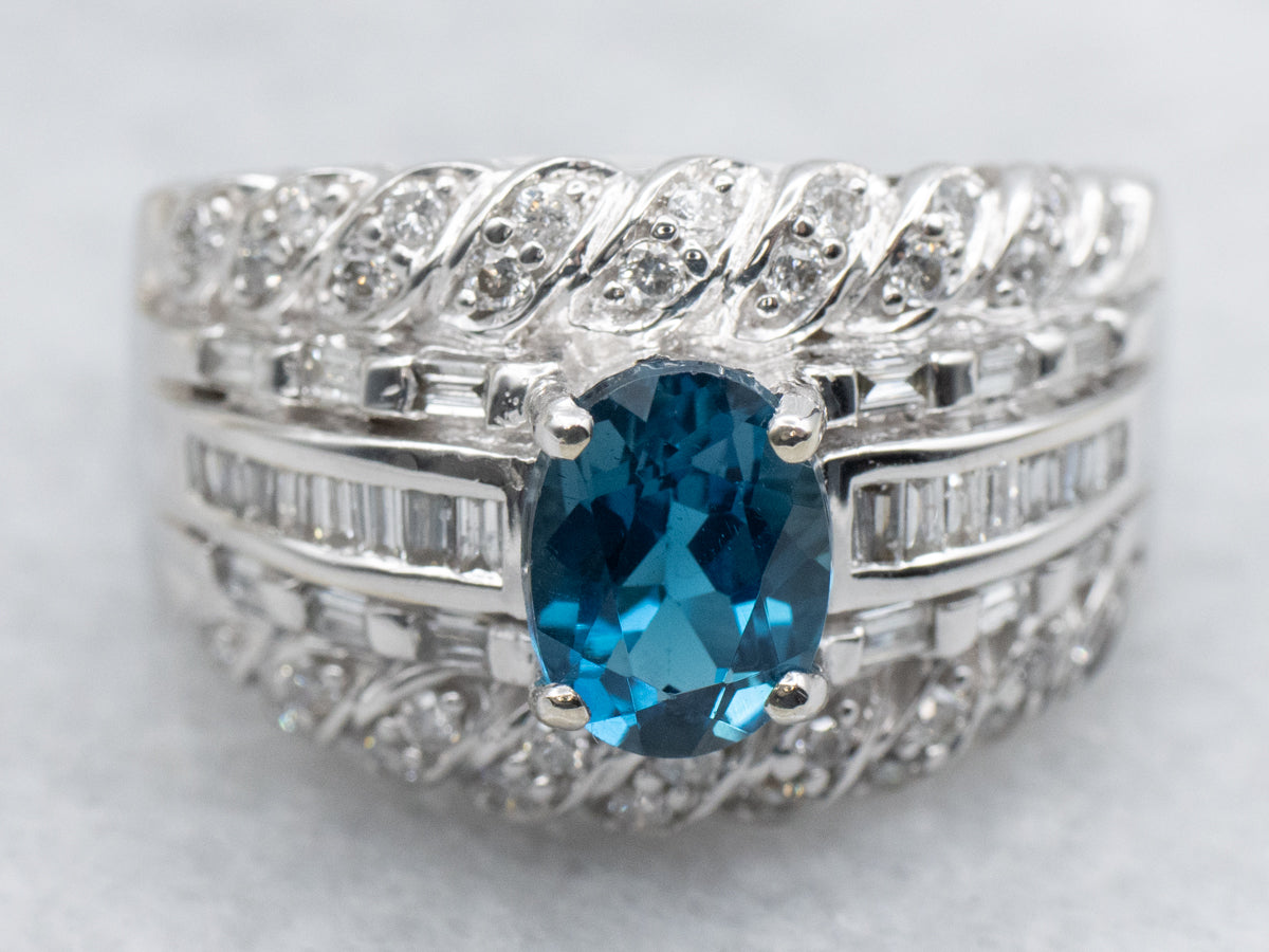 Modern London Blue Topaz and Diamond Statement Ring