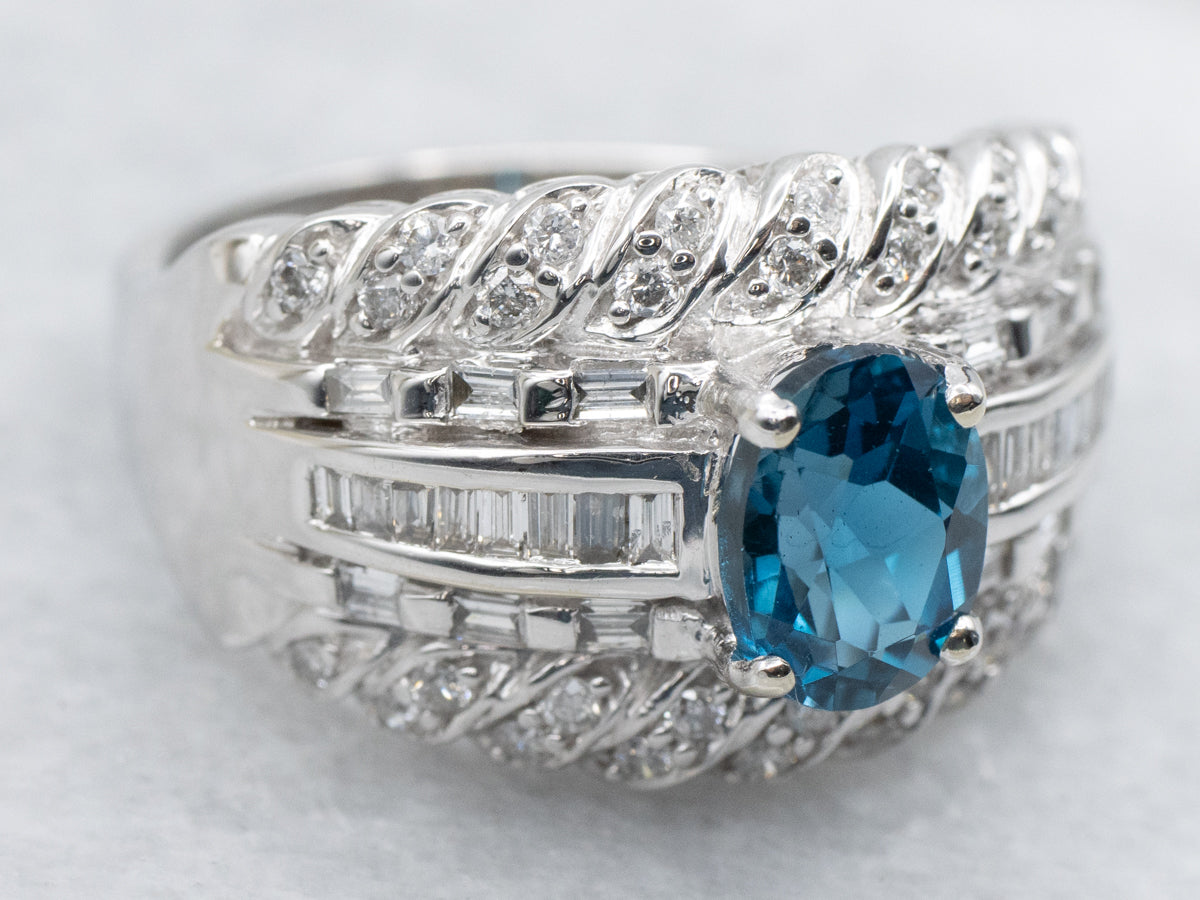 Modern London Blue Topaz and Diamond Statement Ring