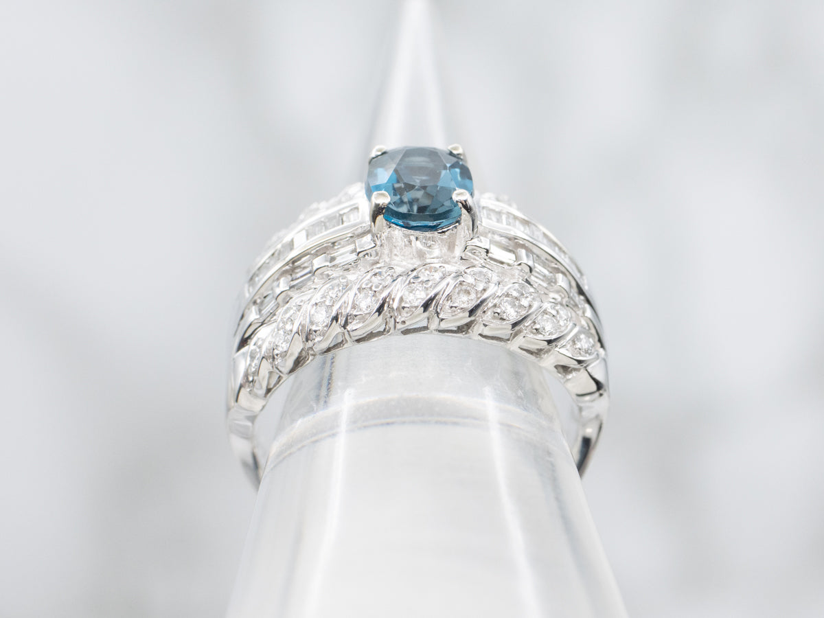 Modern London Blue Topaz and Diamond Statement Ring