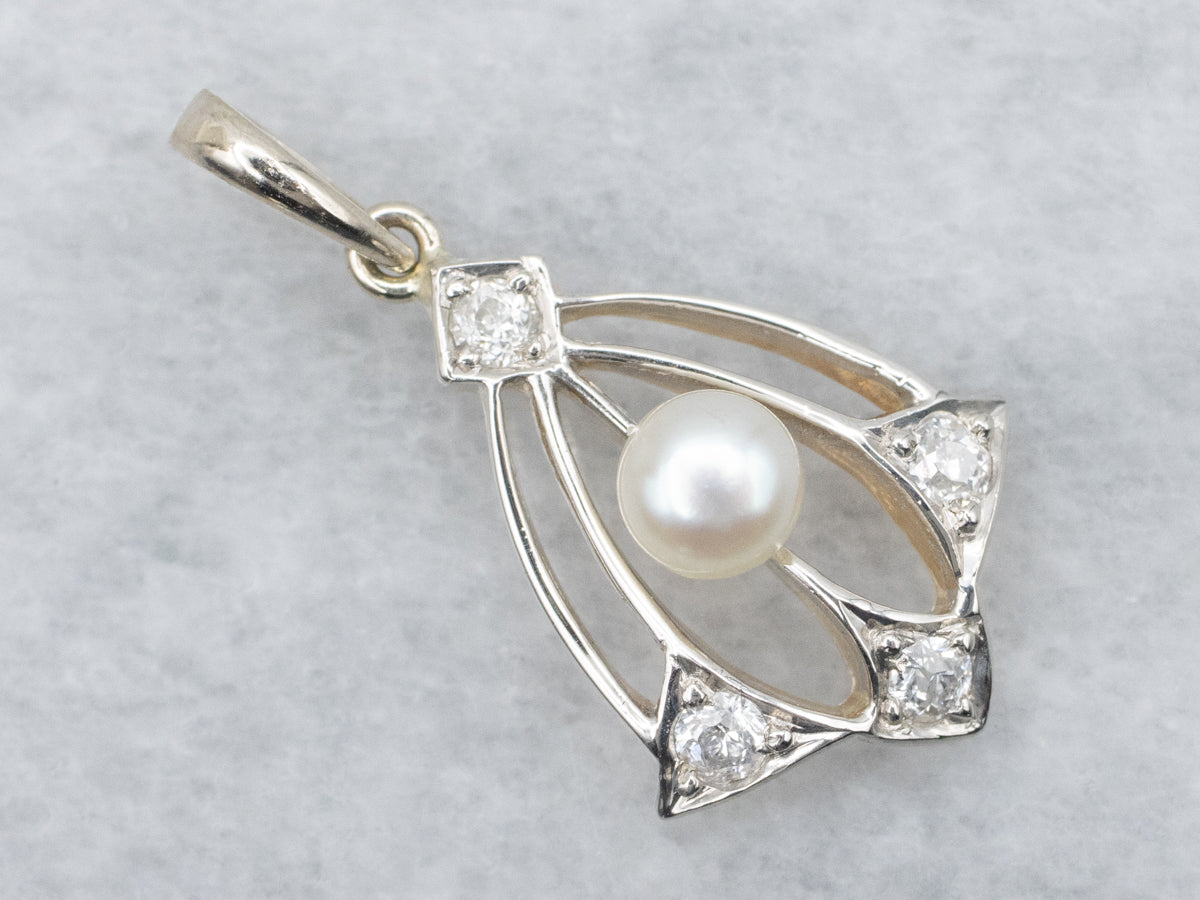 Antique Pearl and Old Mine Cut Diamond Pendant