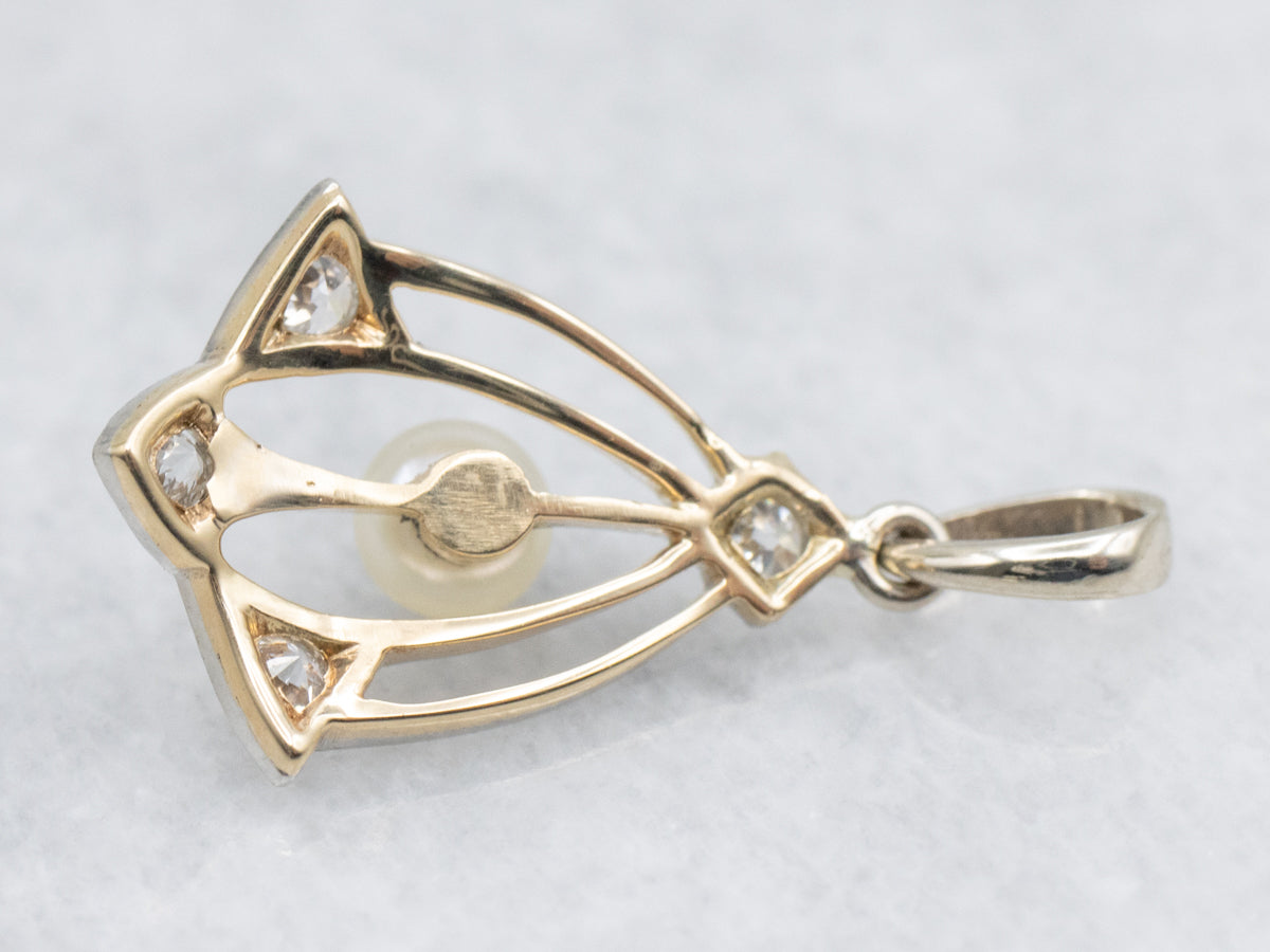 Antique Pearl and Old Mine Cut Diamond Pendant