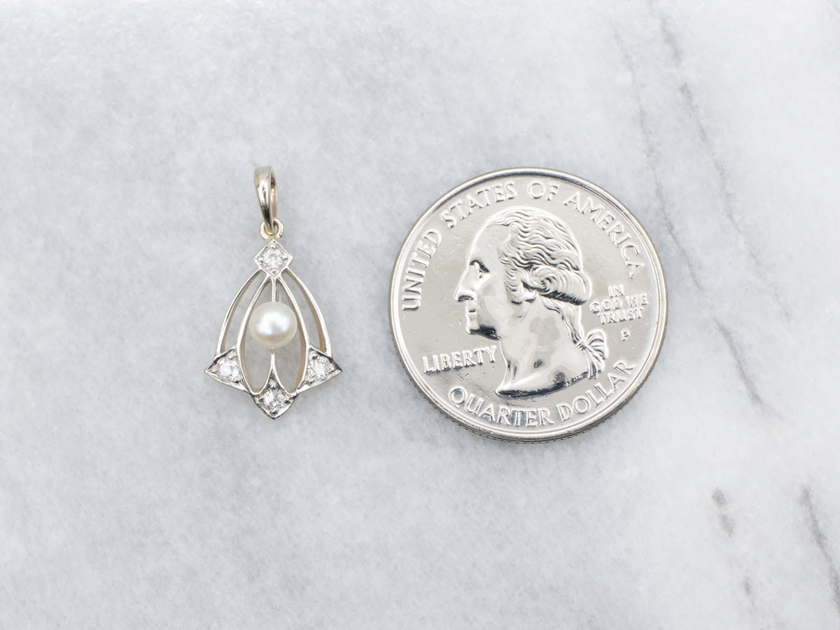 Antique Pearl and Old Mine Cut Diamond Pendant