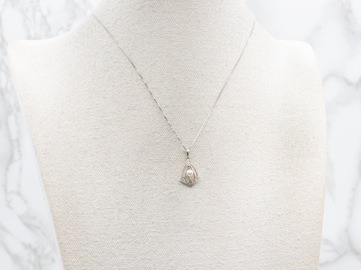 Antique Pearl and Old Mine Cut Diamond Pendant