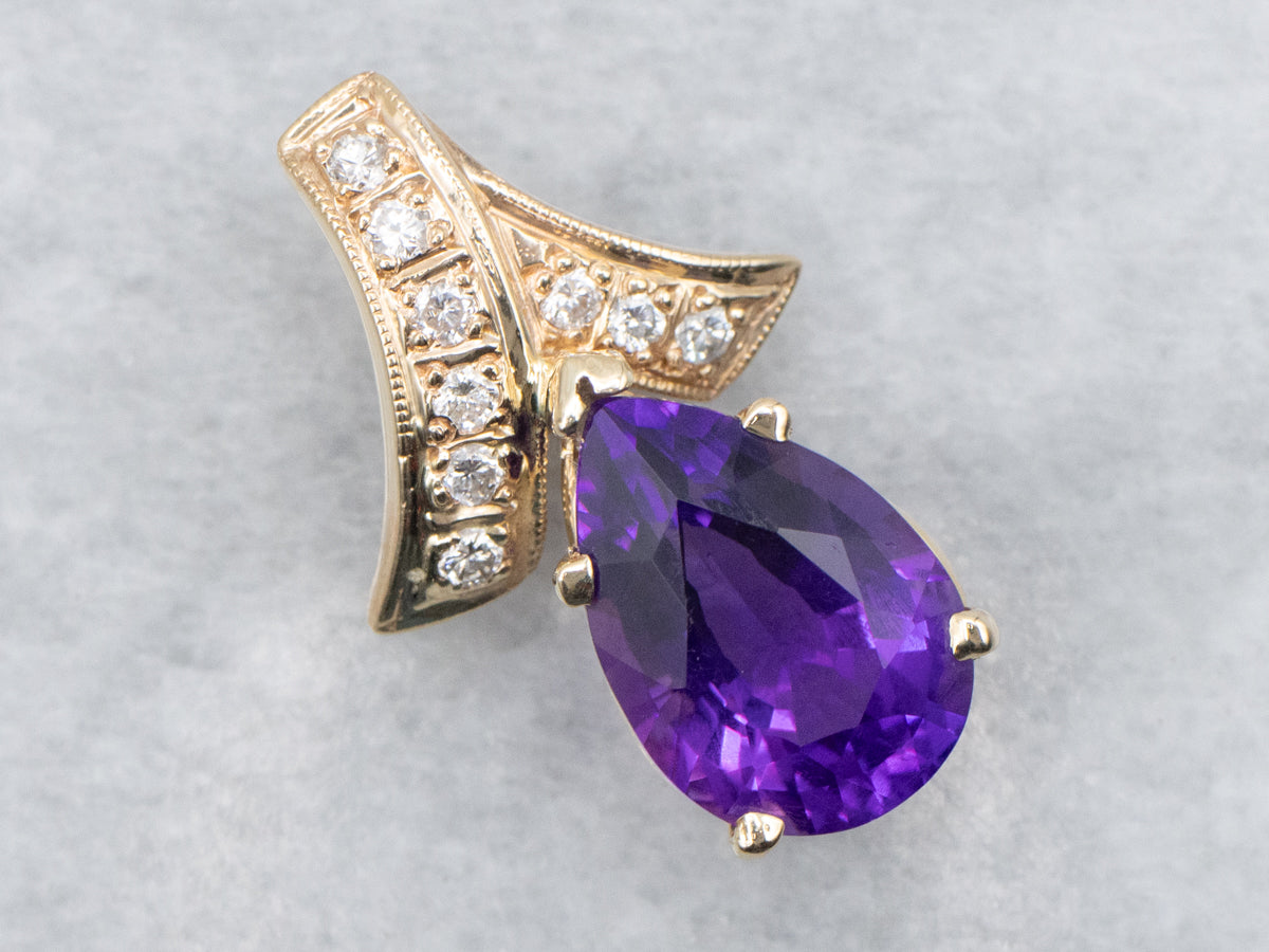 Teardrop Amethyst and Diamond Pendant