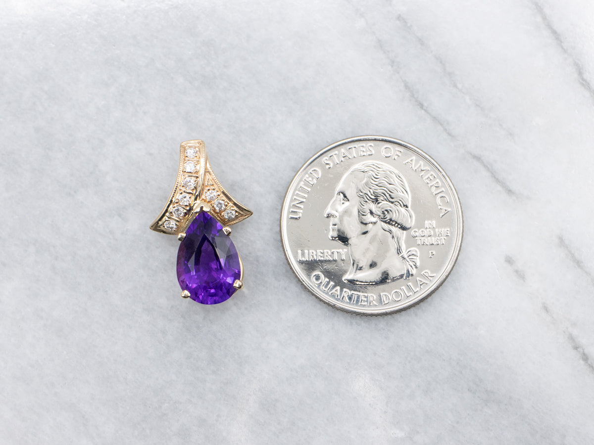 Teardrop Amethyst and Diamond Pendant