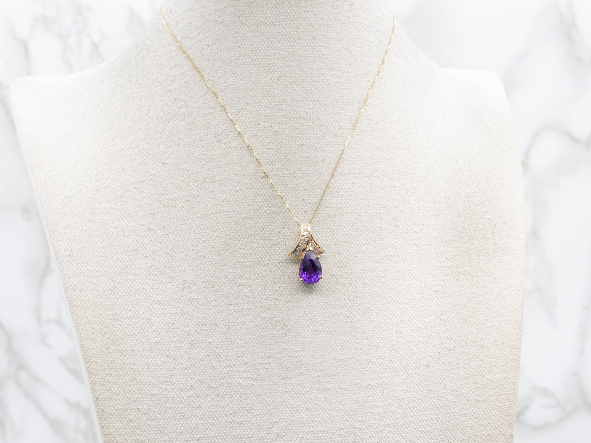 Teardrop Amethyst and Diamond Pendant