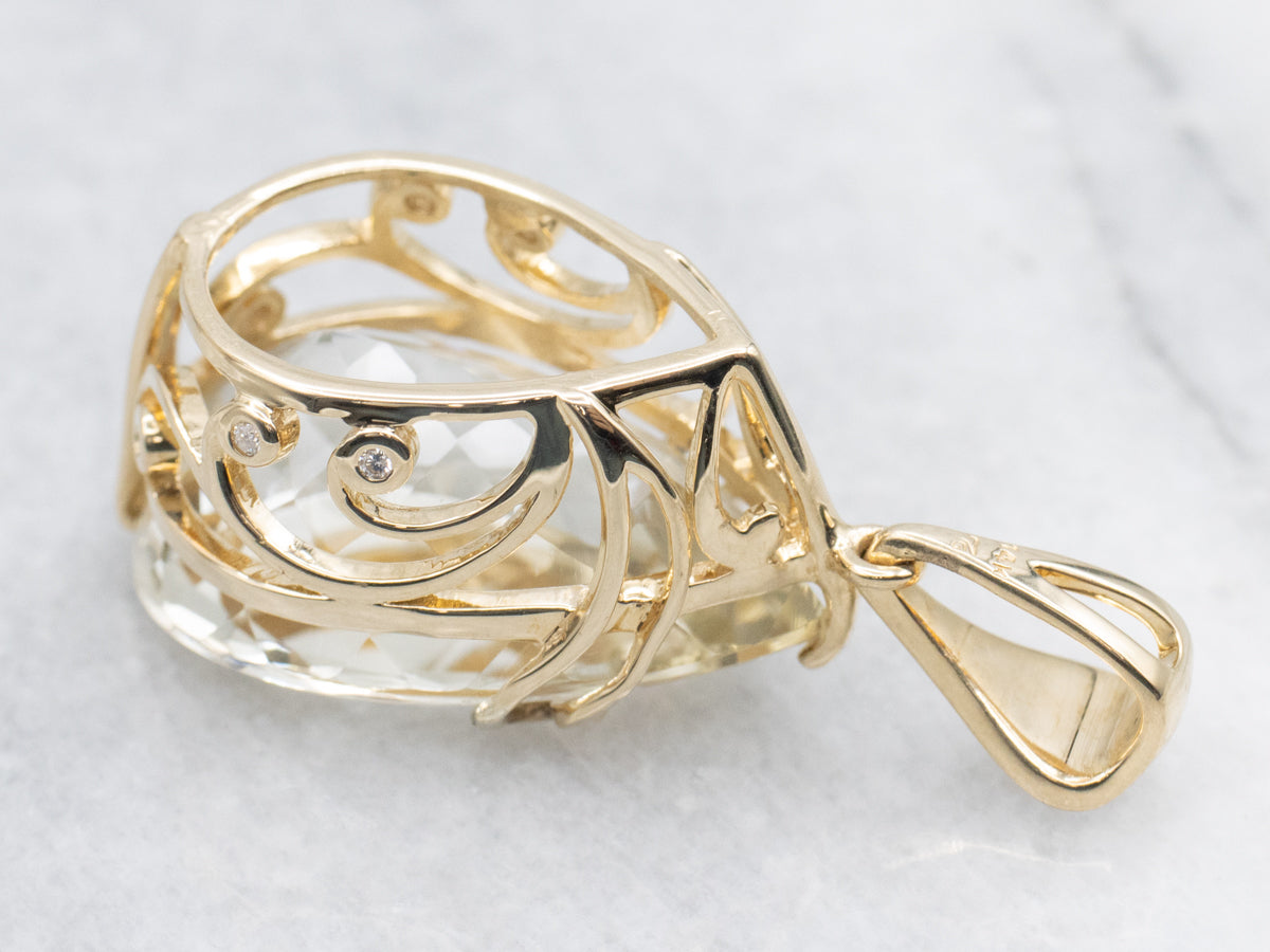 Champagne Quartz and Diamond Pendant