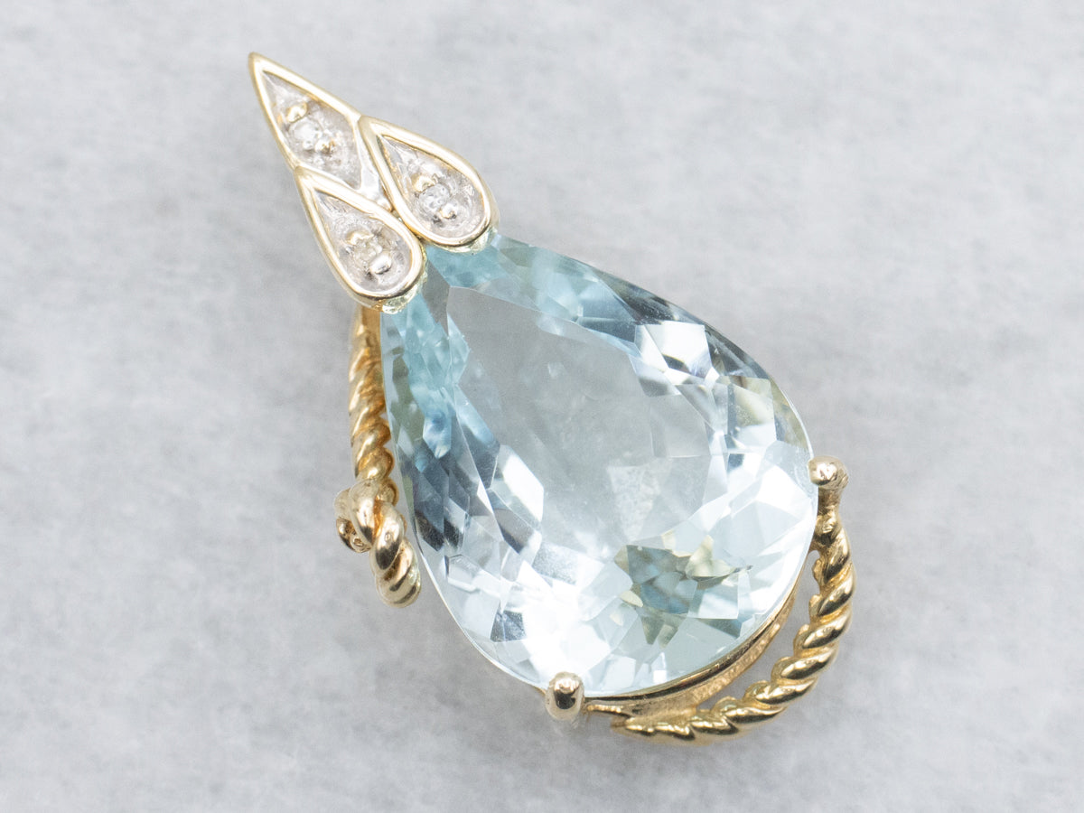 Modern Gold Aquamarine and Diamond Pendant