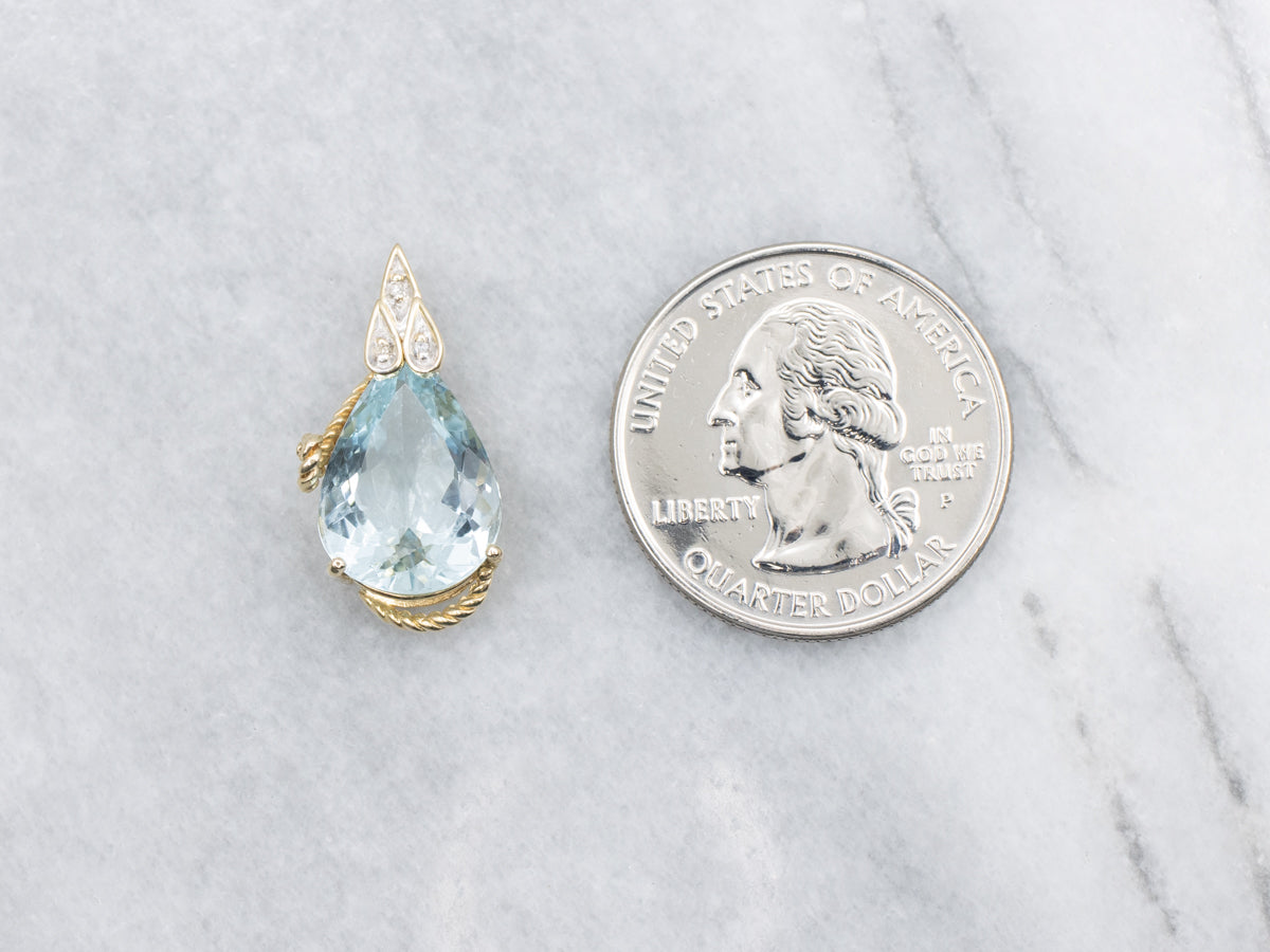 Modern Gold Aquamarine and Diamond Pendant