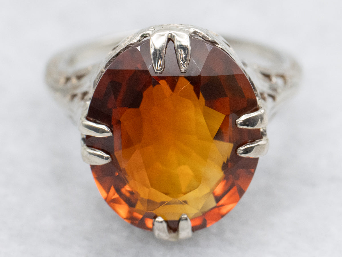 Stunning Art Deco Citrine Solitaire Ring