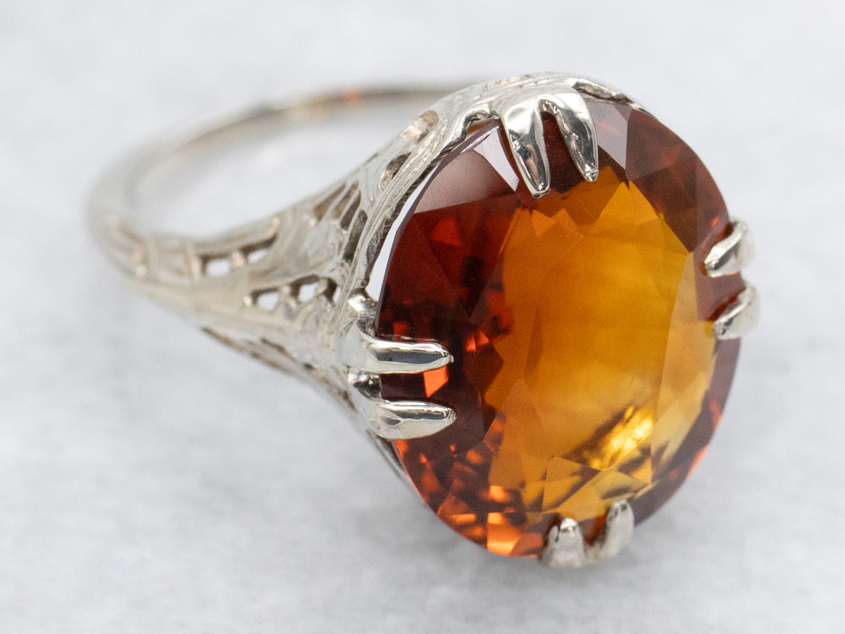 Stunning Art Deco Citrine Solitaire Ring
