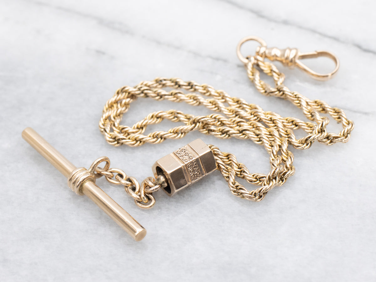 Victorian T-Bar Pocket Watch Chain with Dog Clip