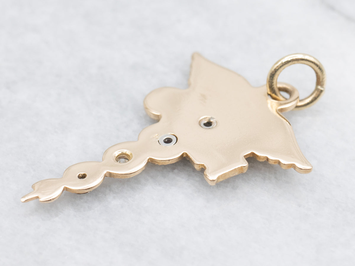 Dental Diamond and Gold "HMO" Caduceus Pendant