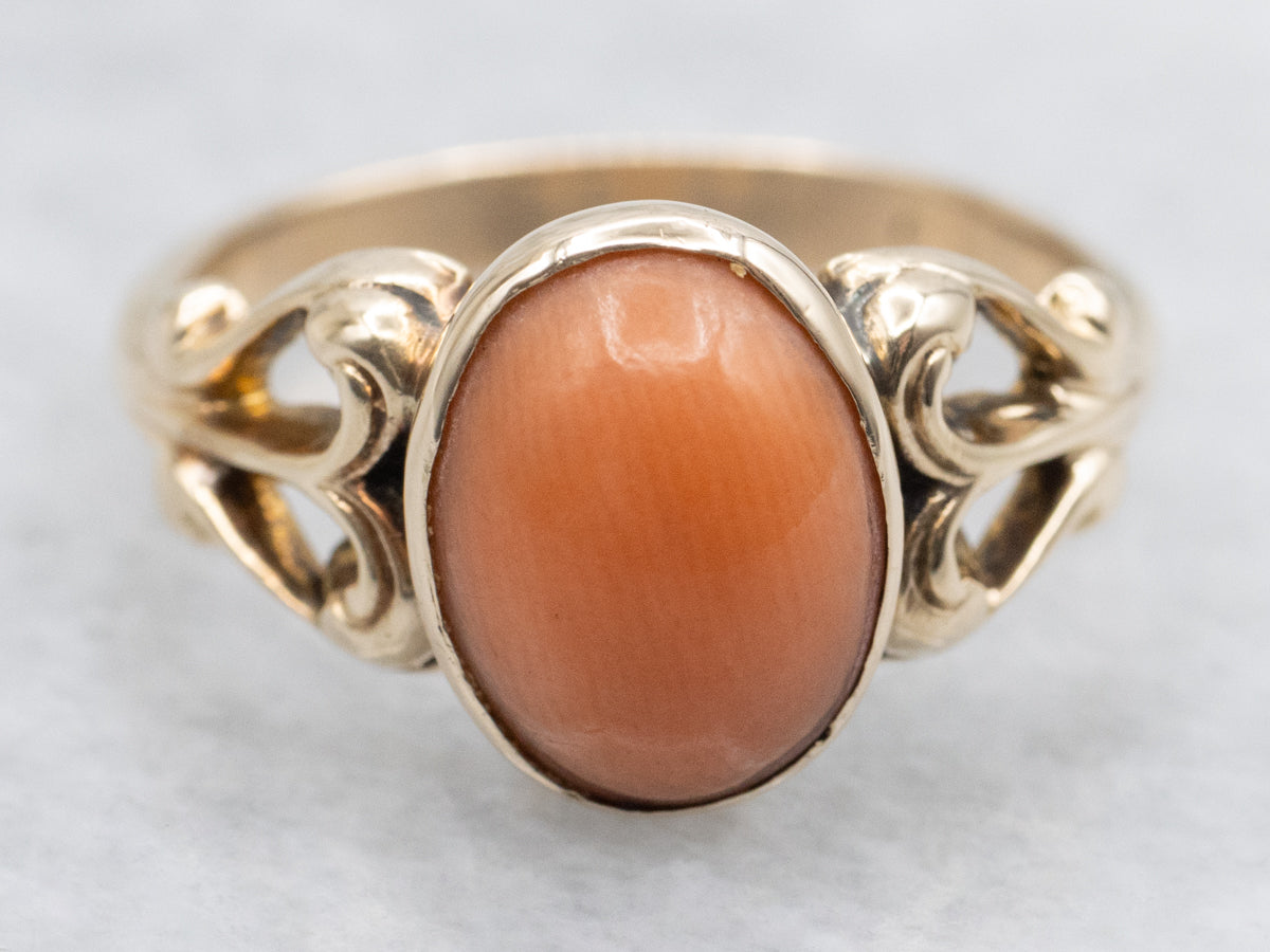 Victorian Revival Coral and Gold Ring